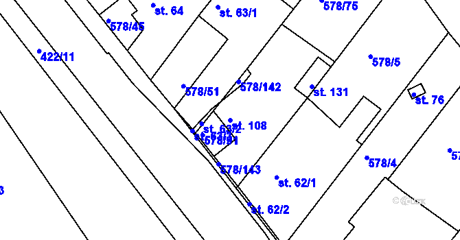 Parcela st. 108 v KÚ Říčky u Brna, Katastrální mapa