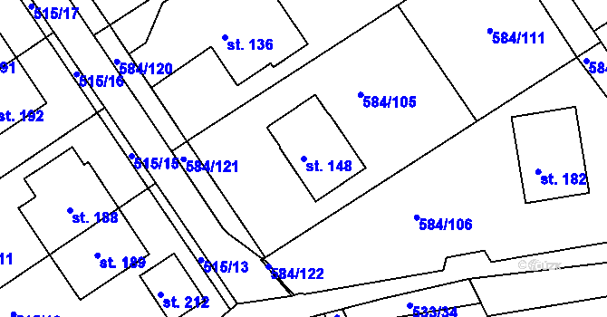 Parcela st. 148 v KÚ Říčky u Brna, Katastrální mapa