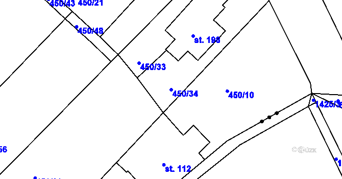 Parcela st. 450/34 v KÚ Říčky u Brna, Katastrální mapa