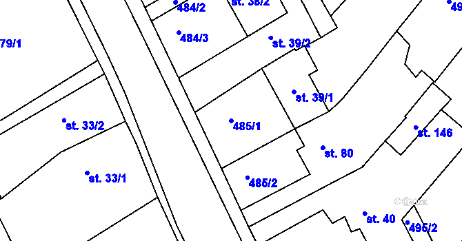 Parcela st. 485/1 v KÚ Říčky u Brna, Katastrální mapa