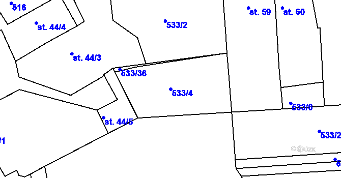 Parcela st. 533/4 v KÚ Říčky u Brna, Katastrální mapa