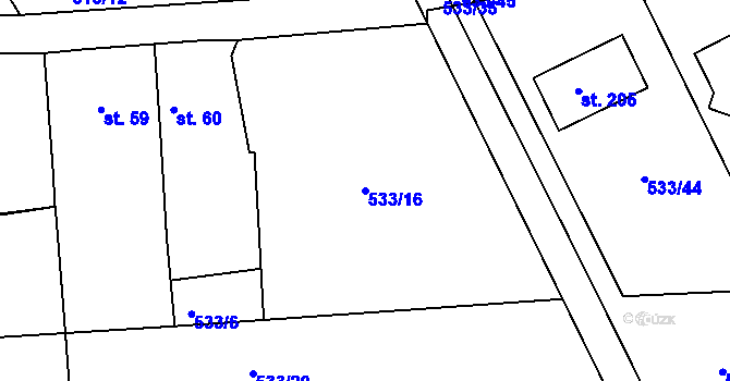 Parcela st. 533/16 v KÚ Říčky u Brna, Katastrální mapa