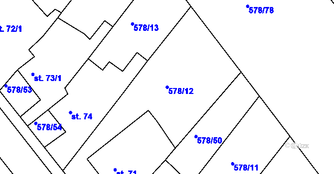 Parcela st. 578/12 v KÚ Říčky u Brna, Katastrální mapa