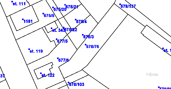 Parcela st. 578/76 v KÚ Říčky u Brna, Katastrální mapa