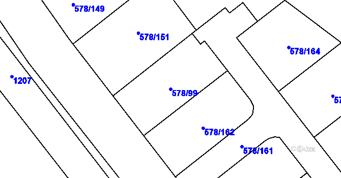 Parcela st. 578/99 v KÚ Říčky u Brna, Katastrální mapa