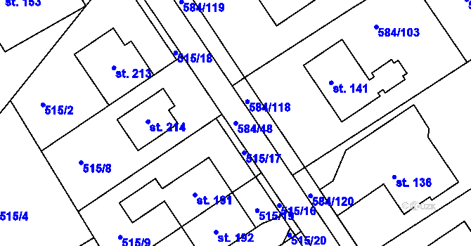 Parcela st. 584/48 v KÚ Říčky u Brna, Katastrální mapa