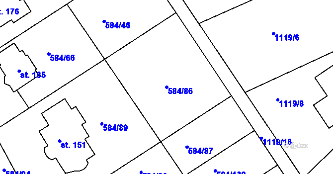 Parcela st. 584/86 v KÚ Říčky u Brna, Katastrální mapa