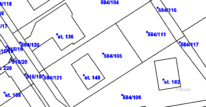 Parcela st. 584/105 v KÚ Říčky u Brna, Katastrální mapa