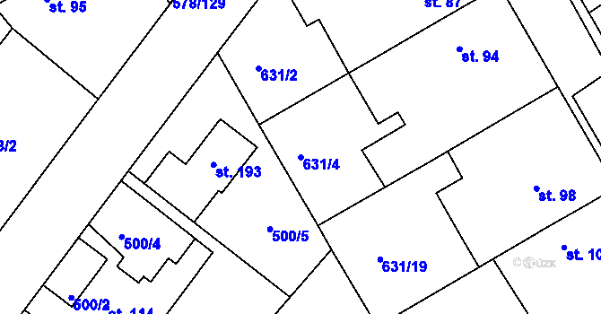 Parcela st. 631/4 v KÚ Říčky u Brna, Katastrální mapa