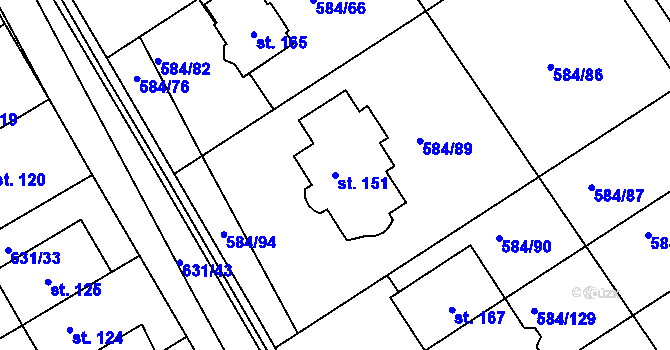 Parcela st. 151 v KÚ Říčky u Brna, Katastrální mapa
