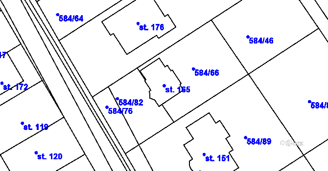 Parcela st. 165 v KÚ Říčky u Brna, Katastrální mapa