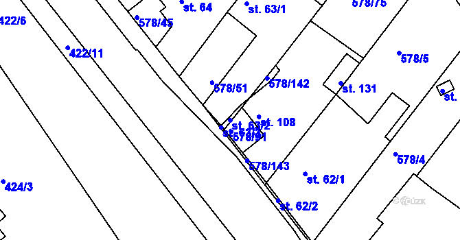 Parcela st. 63/2 v KÚ Říčky u Brna, Katastrální mapa