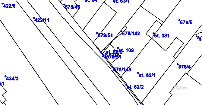Parcela st. 63/3 v KÚ Říčky u Brna, Katastrální mapa
