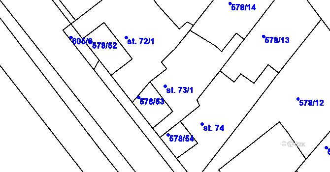 Parcela st. 73/1 v KÚ Říčky u Brna, Katastrální mapa
