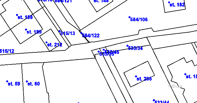 Parcela st. 533/35 v KÚ Říčky u Brna, Katastrální mapa