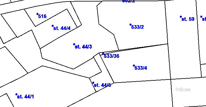 Parcela st. 533/36 v KÚ Říčky u Brna, Katastrální mapa