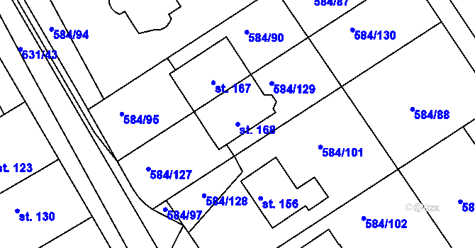 Parcela st. 168 v KÚ Říčky u Brna, Katastrální mapa