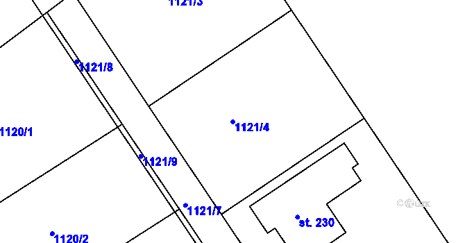 Parcela st. 1121/4 v KÚ Říčky u Brna, Katastrální mapa