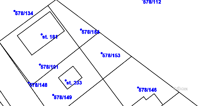 Parcela st. 578/153 v KÚ Říčky u Brna, Katastrální mapa