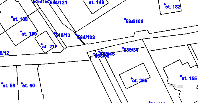 Parcela st. 533/45 v KÚ Říčky u Brna, Katastrální mapa