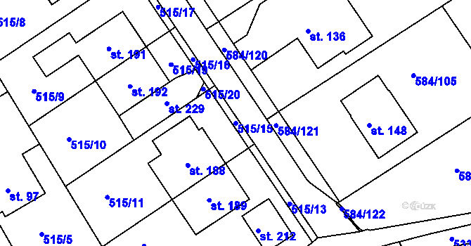 Parcela st. 515/15 v KÚ Říčky u Brna, Katastrální mapa