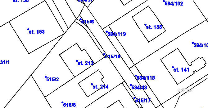 Parcela st. 515/18 v KÚ Říčky u Brna, Katastrální mapa