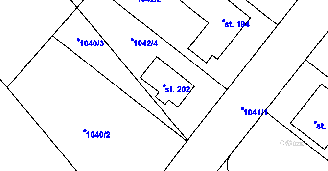 Parcela st. 202 v KÚ Říčky u Brna, Katastrální mapa