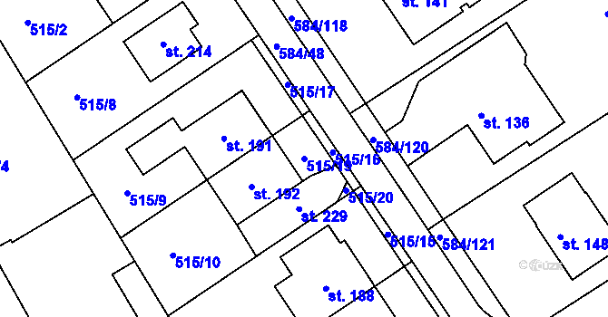 Parcela st. 515/19 v KÚ Říčky u Brna, Katastrální mapa