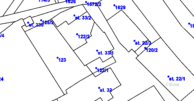 Parcela st. 33/1 v KÚ Domašov nad Bystřicí, Katastrální mapa