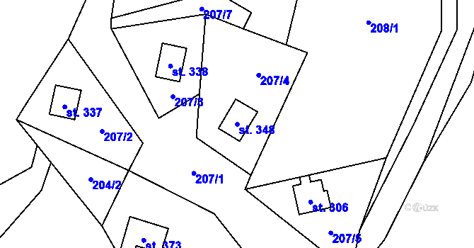 Parcela st. 348 v KÚ Domašov nad Bystřicí, Katastrální mapa
