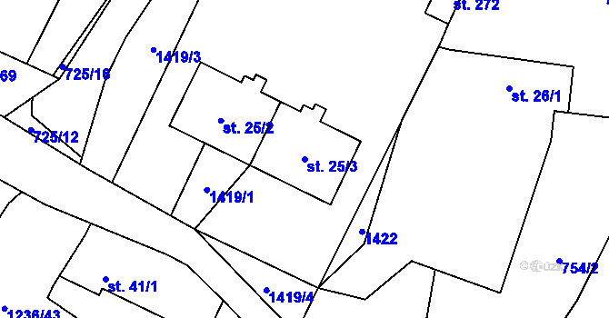 Parcela st. 25/3 v KÚ Domašov u Šternberka, Katastrální mapa