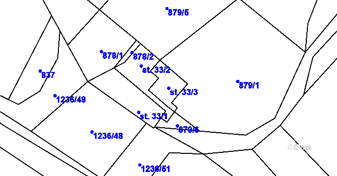 Parcela st. 33/3 v KÚ Domašov u Šternberka, Katastrální mapa