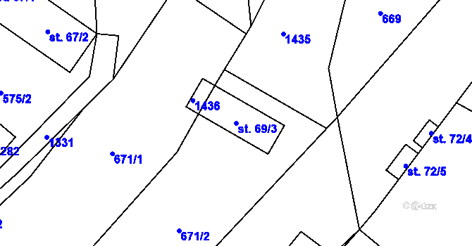 Parcela st. 69/3 v KÚ Domašov u Šternberka, Katastrální mapa