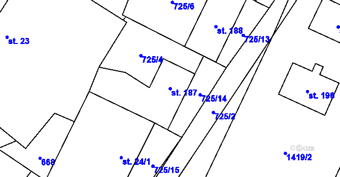 Parcela st. 187 v KÚ Domašov u Šternberka, Katastrální mapa