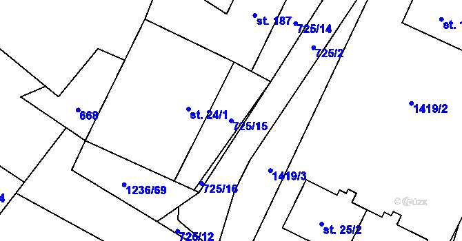 Parcela st. 725/15 v KÚ Domašov u Šternberka, Katastrální mapa