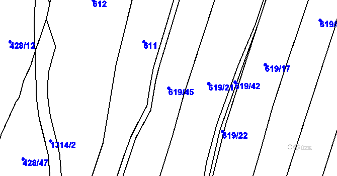 Parcela st. 619/45 v KÚ Domašov u Šternberka, Katastrální mapa