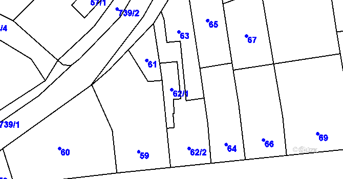 Parcela st. 62/1 v KÚ Čechy, Katastrální mapa