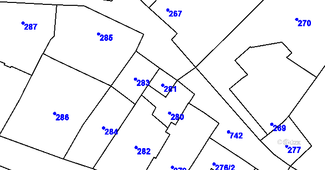 Parcela st. 281 v KÚ Čechy, Katastrální mapa