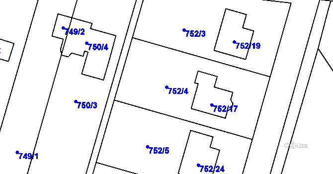 Parcela st. 752/4 v KÚ Domaželice, Katastrální mapa