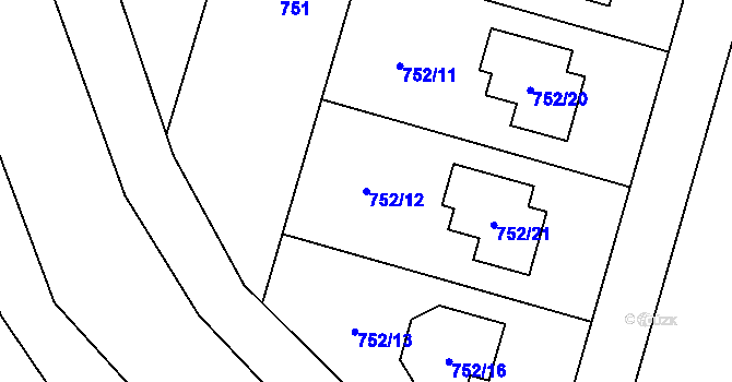 Parcela st. 752/12 v KÚ Domaželice, Katastrální mapa