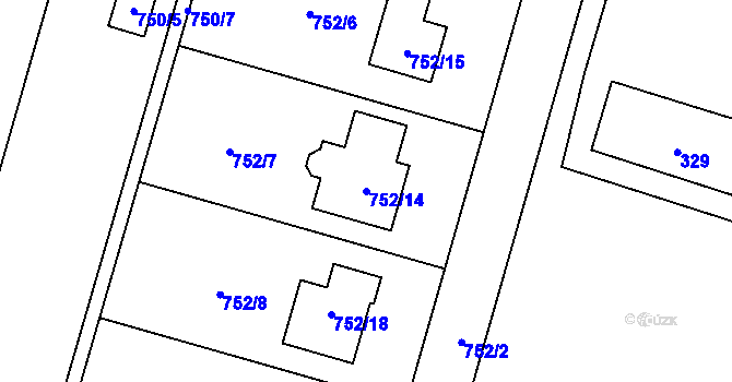 Parcela st. 752/14 v KÚ Domaželice, Katastrální mapa