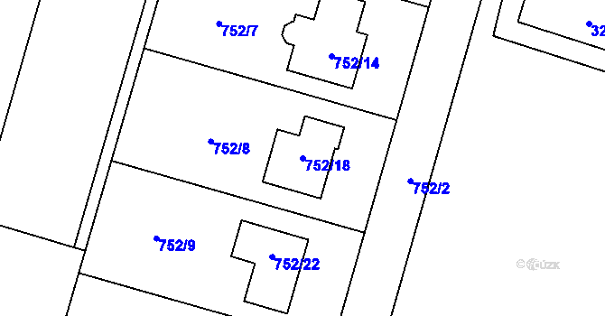 Parcela st. 752/18 v KÚ Domaželice, Katastrální mapa
