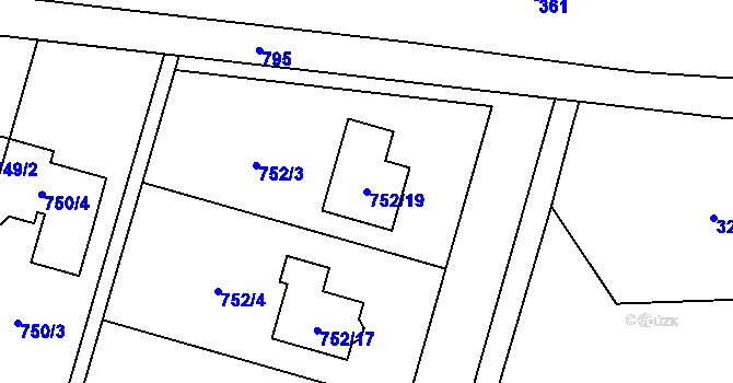 Parcela st. 752/19 v KÚ Domaželice, Katastrální mapa