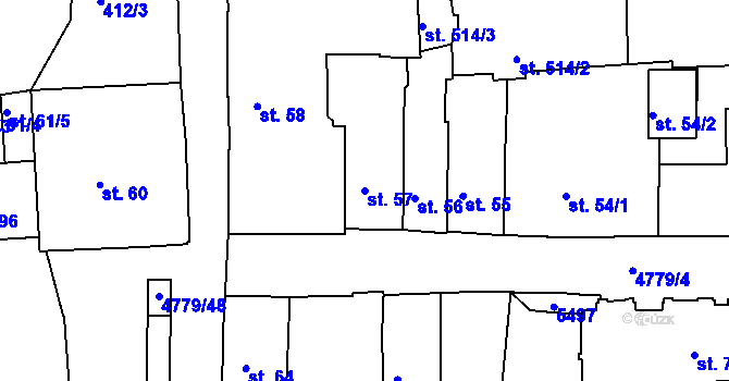 Parcela st. 57 v KÚ Domažlice, Katastrální mapa