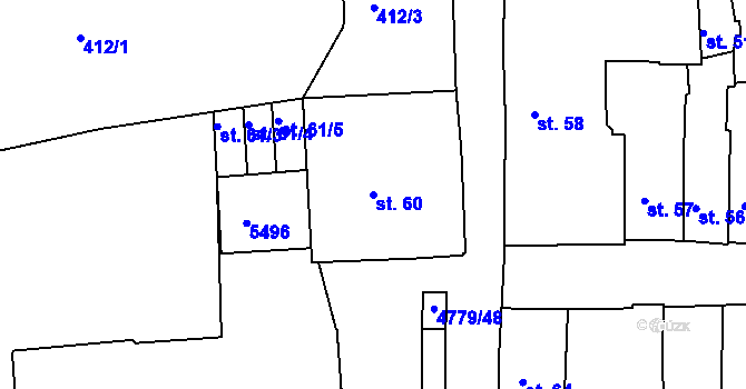 Parcela st. 60 v KÚ Domažlice, Katastrální mapa