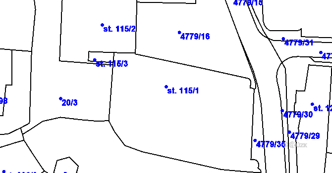 Parcela st. 115/1 v KÚ Domažlice, Katastrální mapa