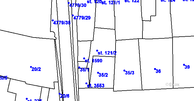 Parcela st. 121/2 v KÚ Domažlice, Katastrální mapa