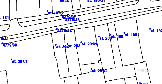 Parcela st. 201/1 v KÚ Domažlice, Katastrální mapa