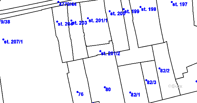 Parcela st. 201/2 v KÚ Domažlice, Katastrální mapa