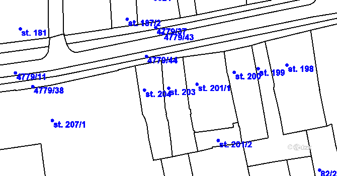 Parcela st. 203 v KÚ Domažlice, Katastrální mapa